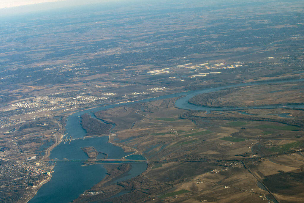 Aerial View Of Confluence Of Mississippi And Missouri Rivers